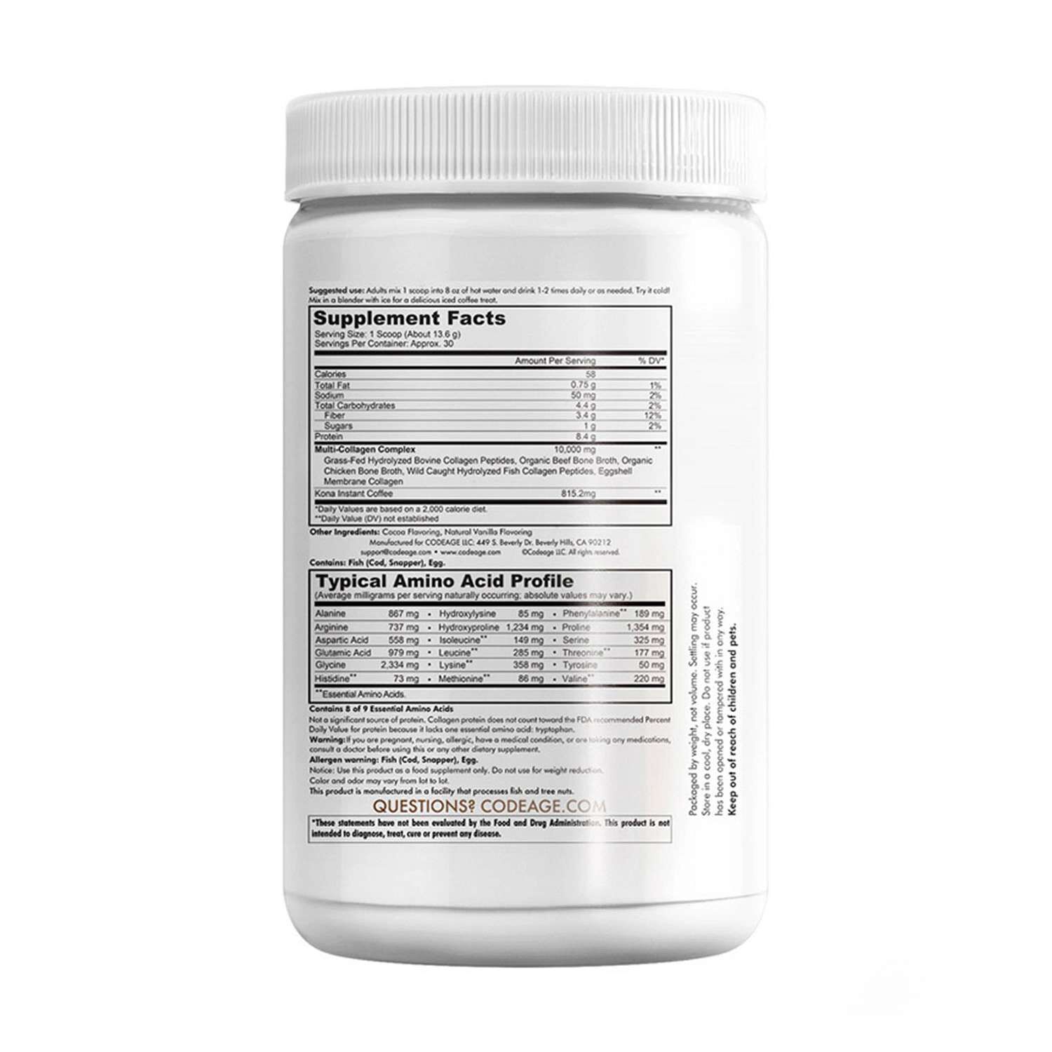Hydrolyzed Multi Collagen Peptides Powder - 5 Types with Kona Coffee - 14.39 oz. (30 Servings)